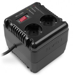 SVEN VR-L1000, 320W, Automatic Voltage Regulator, 2x Schuko outlets, Input voltage: 184-285V, Output voltage: 230V ± 10%, diod indicators on the front panel, plastic body, Black